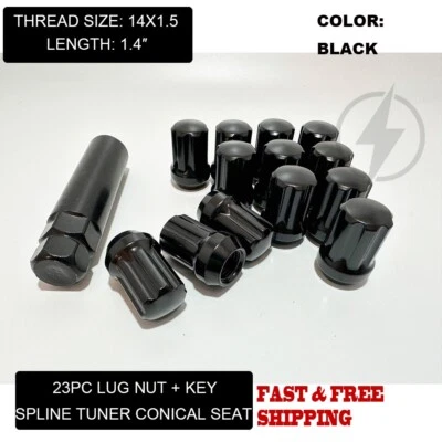23+KEY BLACK SHORT SPLINE LUG NUTS 14X1.5 FIT 2019 & UP JEEP WRANGLER JL RUBICON - Image 1 of 4