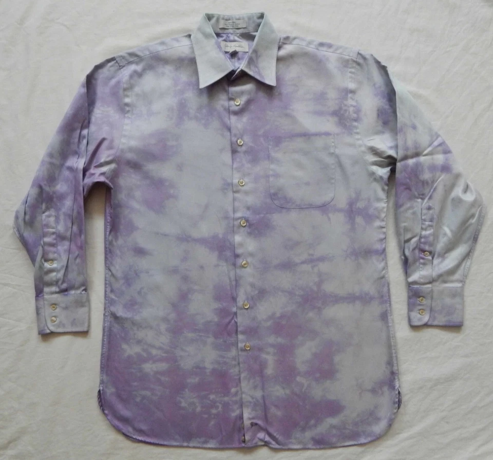 Camisa Tie Dye Púrpura Gris Rayas Manga Larga Abotonada - Mediana Para Hombre Hecha a Mano Foto 1 de 4