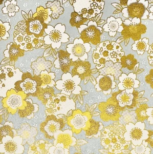 Japanese Yuzen Chiyogami Washi Paper (Y0320) – Silver Golden Blossoms - Picture 1 of 1