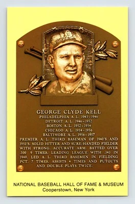 Postal Béisbol George Clyde Kell Salón Fama Placa Años 90 Sin Publicar Cromo Foto 1 de 2