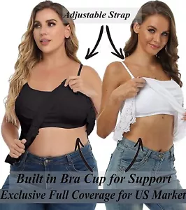 Women Swing Flowy Adjustable Strap Tops with Built in Bra Cami Shirt Plus Size - Picture 1 of 11