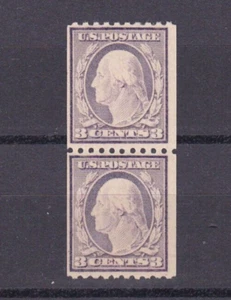 1907 US Postage Stamp Coil Pair 3 Cents George Washington #489 Purple Unused NH - Picture 1 of 2