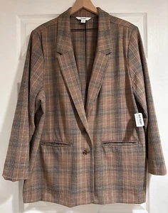 NEW Old Navy Womens Size XXL Brown Plaid Taylor Relaxed Suit Blazer NWT - Picture 1 of 19