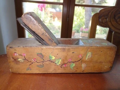 ancien rabot outil peint art populaire - Photo 1/4
