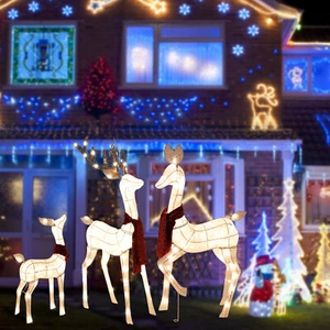 3-Piece Large Lighted Christmas Deer Family Set Yard Decorations with LEDs Q4H8 - Picture 1 of 12