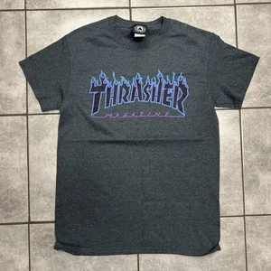 2000s Thrasher Magazine Skateboarding Gray Shirt Purple Blue Flame Size Small - Picture 1 of 4