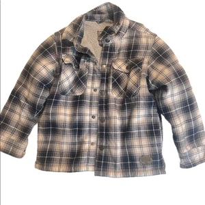 Outdoor Kids Flannel Snap-Closure Sherpa-Lined Jacket Dark Blue/Cream Plaid -Med - Picture 1 of 3