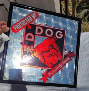 Vintage Red Dog Protected By Chain  Beer Sign Plank Road Brewery Mirrored  - Picture 1 of 3