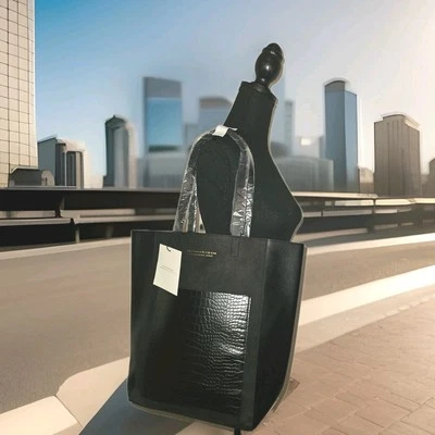 New Donna Karan Cashmere Mist Faux Leather Suede Tote Shoulder Bag Croco Pocket  - Image 1 of 4