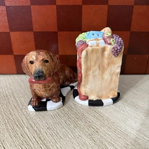 Kennel Klub by Fitz & Floyd Salt Shakers, Daschund Checkered Grocer Hand Painted - Picture 1 of 7