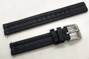 NEW ROOTS UHRENARMBAND Echtleder schwarz/silber Schließe 14 mm Bandanstöße genäht - Bild 1 von 5