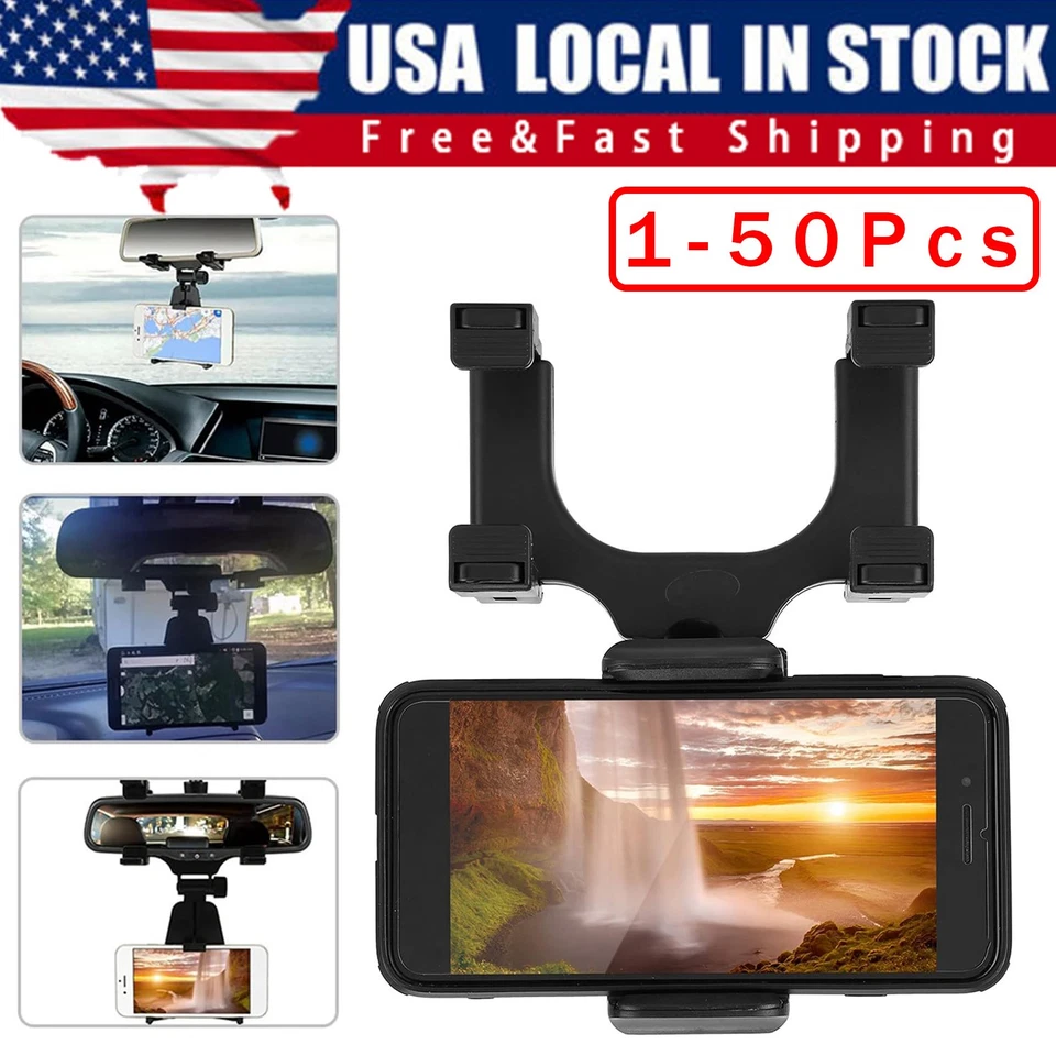 US 360 Rotation Car Rear View Mirror Mount Stand GPS Cell Phone Holder wholesale - Image 1 of 4