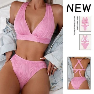 New European and American solid color split swimsuit women's sexy bikini swimsui - Picture 1 of 29