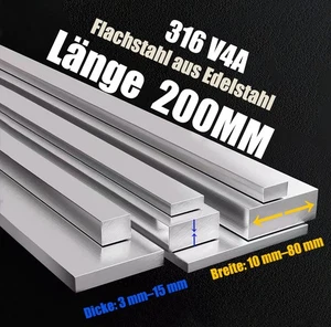 Länge 200mm Flachstahl Edelstahl A4 V4A Flachmaterial Breite 10mm~80mm Rostfrei - Picture 1 of 19