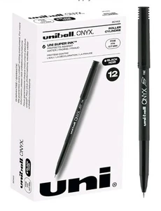 Paquete de 12 bolígrafos Uniball Onyx negros 0,7 mm punta fina suministros de oficina tinta de gel - Imagen 1 de 3