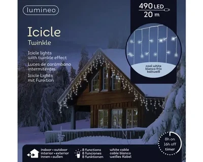 Tenda Luminosa 490 LED Bianco Freddo 20 mt- 8 Funzioni Program con Timer 49.4808 - Immagine 1 di 4