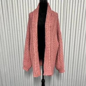 Anthropologie Pink Chunky Knit Cardigan Sweater Women’s XL Open Front Cozy - Picture 1 of 8