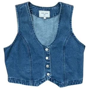 Gogo Jeans USA Womens Denim Blue Jean Vest Size Large Boho Western Festival USA - Picture 1 of 9