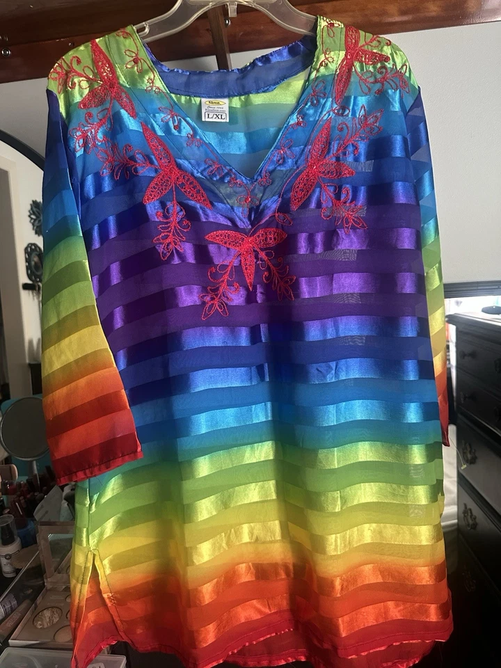 RIMA Beach 均码 OS 黄色红色蓝色彩虹夏威夷侧领带游泳遮盖 — 第 1/2 张图片