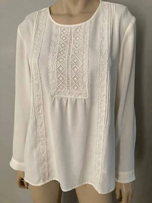 Blusa J.Jill Crema Marfil Bordada Top Minimalista Neutra Lg petite Foto 1 de 4