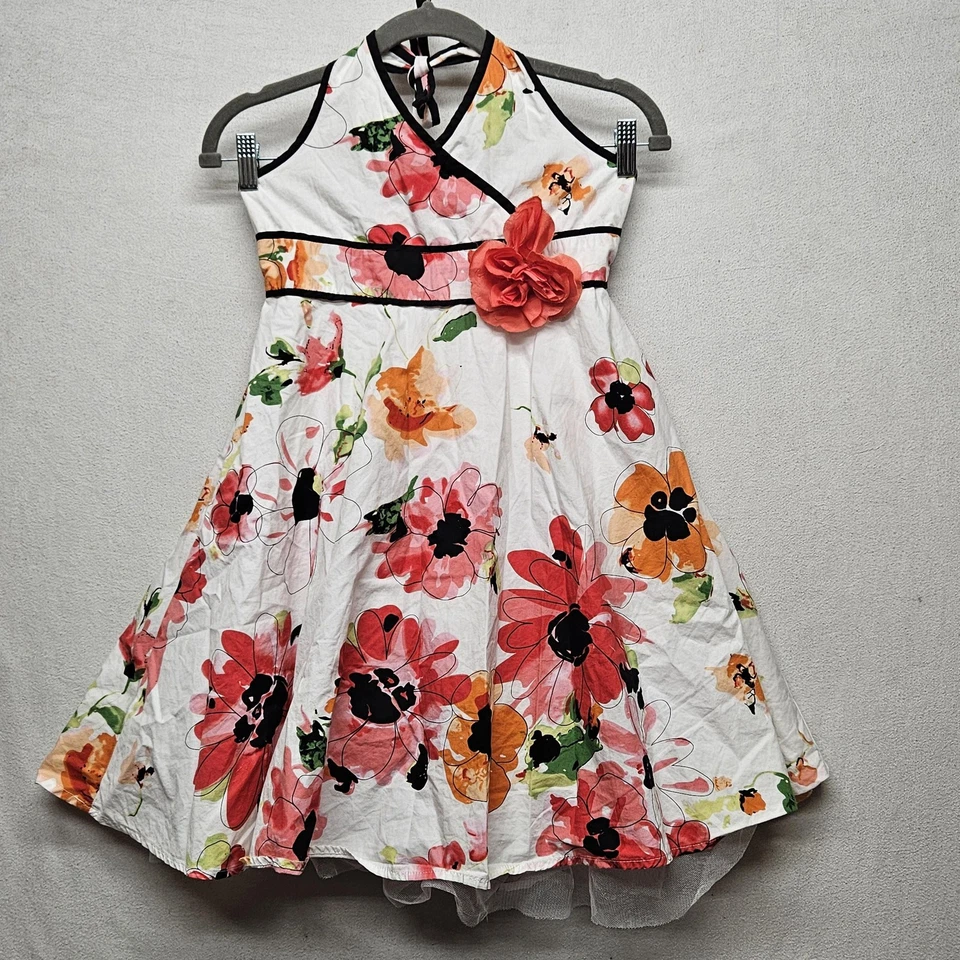 Vestido Pinky Niñas 12 Floral Halter Sin Mangas Ajuste Acampanado Lazo Primavera Verano Flor Foto 1 de 4