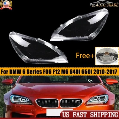 Pair Headlight Lens Cover Lampshade+Glue For BMW 6 Series M6 F06 F12 640i 650i Foto 1 de 4
