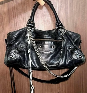 Borsa a mano BALENCIAGA City Boston ciondolo nero certificato autentico rara NNBf08 - Foto 1 di 10