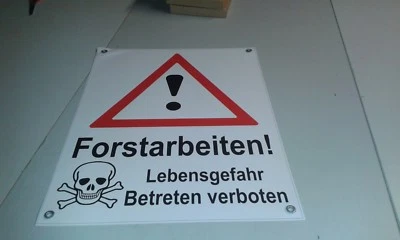SINO Banner Kunststoffbanner 525 x 800 mm Vorsicht Forstarbeiten Lebensgefahr