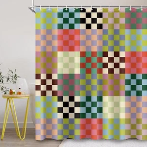 Retro Colorful Checkered Shower Curtain Sets for Bathroom 60Wx72H Multicolor ... - Picture 1 of 7