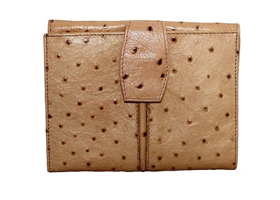 BOND STREET женщин желтовато-коричневый страус кожи компактный Snap складного бумажника Pic вставить - Изображение 1 из 4