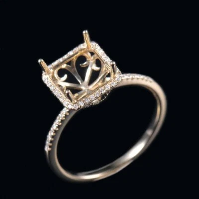 Engagement Women Ring Semi Mount Emerald Cut 9×9mm Lab Diamond 10K Yellow Gold - Image 1 of 4