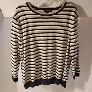 Top donna Lands End taglia L/P 14-16 righe manica 3/4 cotone oro nero bianco  - Foto 1 di 9