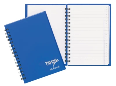 TIGER A6 indexed 72 sheets 70gsm blue colour wired A-Z notebook