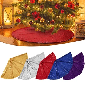 3SIZE NEW Glitter Sequins Christmas Tree Skirt Floor Mat Holiday Xmas Tree Decor - Picture 1 of 18