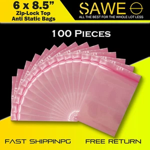 100 x Rosa Antistatische Abschirmbeutel 6" x 8,5" Reißverschluss Wiederverschließbar Dichtung 4 Mil - Bild 1 von 3