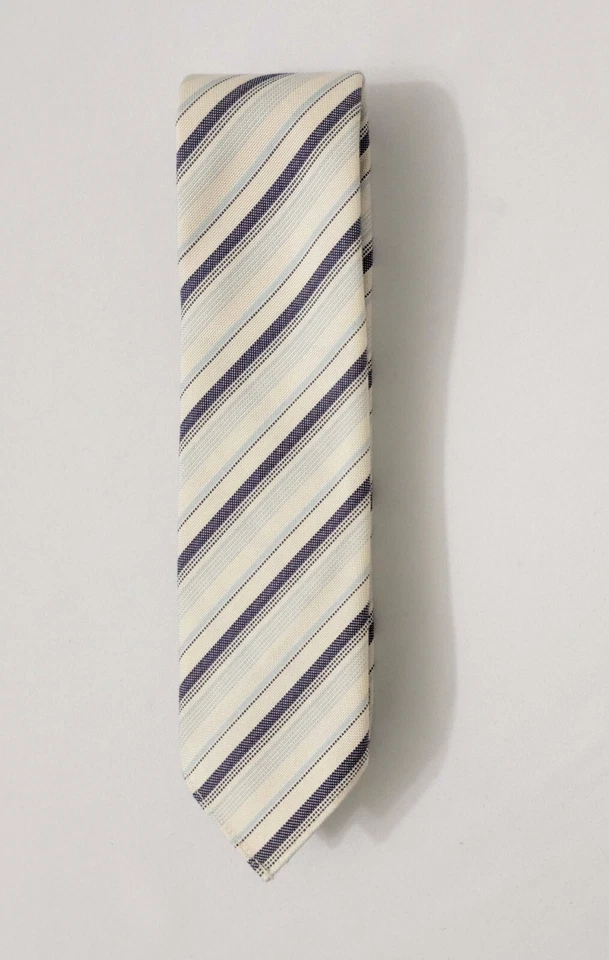 Corbata Gucci de algodón y seda - blanco roto con rayas azul marino y azul claro - 2,5"" de ancho Foto 1 de 4