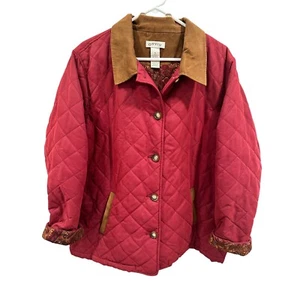 Orvis Quilted Barn Coat Jacket Corduroy Trim Button Front Red XL - Picture 1 of 5