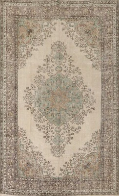 Tapete vintage floral marfim/marrom turco da Anatólia feito à mão para sala de estar 6'x9' - Imagem 1 de 4