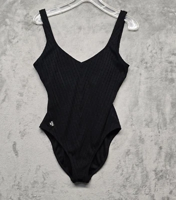 Lauren Ralph Lauren Womens 10 Black White Cable Knit One Piece Swimsuit Bathing - Image 1 of 4
