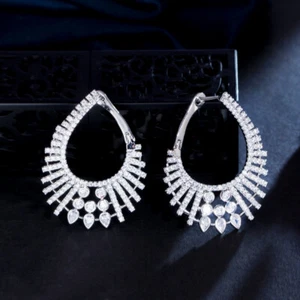 Orecchini a cerchio goccia pendenti grandi donna festa zirconi bianchi semplici creativi - Foto 1 di 13