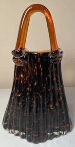 Vintage Art Hand Blown Glass Murano Style Purse Handbag Vase 11.5” Tall - Picture 1 of 4