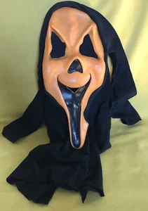 Vintage Scream Mask Fluorescent Orange Grin Fun World Chin Stamp Cotton Shroud - Picture 1 of 4