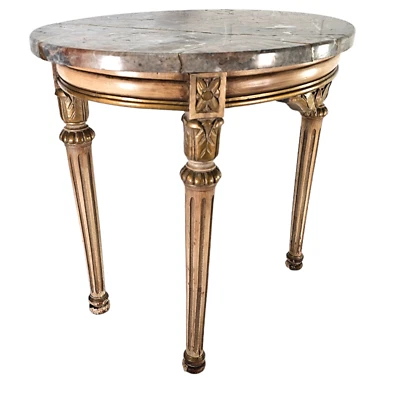 Antique Louis XVI Revival Oval Marble Top Side Table Neoclassical Carved Wood - Image 1 of 4