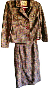 Set: Vintage 60er Stewart's Baltimore Damen Regenbogen Wolle Tweed Anzug Jacke Rock - Bild 1 von 11
