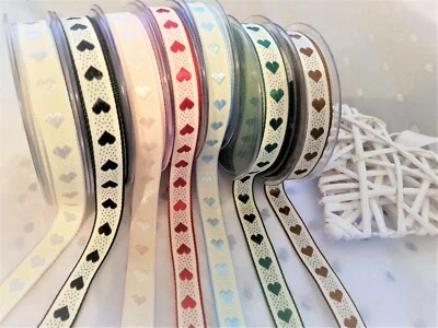 Berisfords RUSTIC LOVE HEARTS & DOTS Herz Valentinstag Band - 15mm - 7 Farben