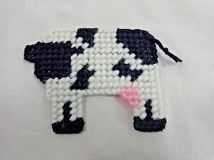 Cow Magnet 3.5" Black White Handmade Plastic Canvas Farm Animal - Picture 1 of 3