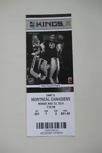 LA KINGS VS CANADIANS 3/3/2014 FULL TICKET ~ JEFF CARTER (250TH CAREER GOAL) - Picture 1 of 1
