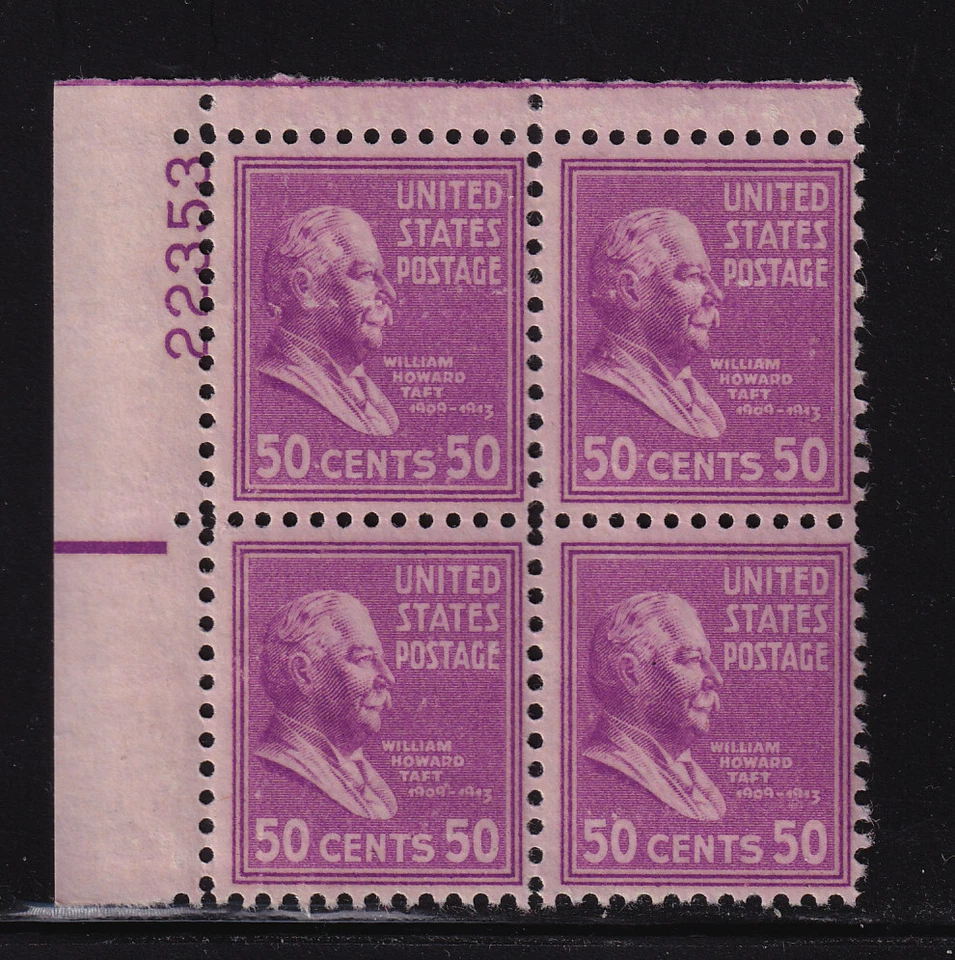 1938 Taft PREXY 50c Sc 831 MLH eye plate block 22353 UL CV $45 (R9 - Image 1 of 1