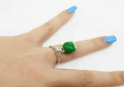 CAMPANELLA SMALTATA COLORE VERDE E ZIRCONI BIANCHI IN ARGENTO 925 RODIATO - Immagine 1 di 2