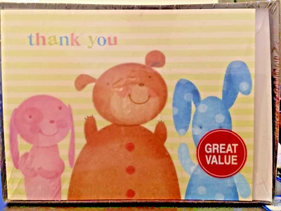 Hallmark 粉色兔子-棕色熊-蓝色小狗感谢卡带信封 20 张 — 第 1/2 张图片